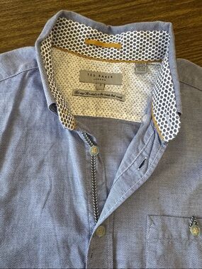 Ted Baker Blue Textured Button-Down Shirt with Contrast Collar